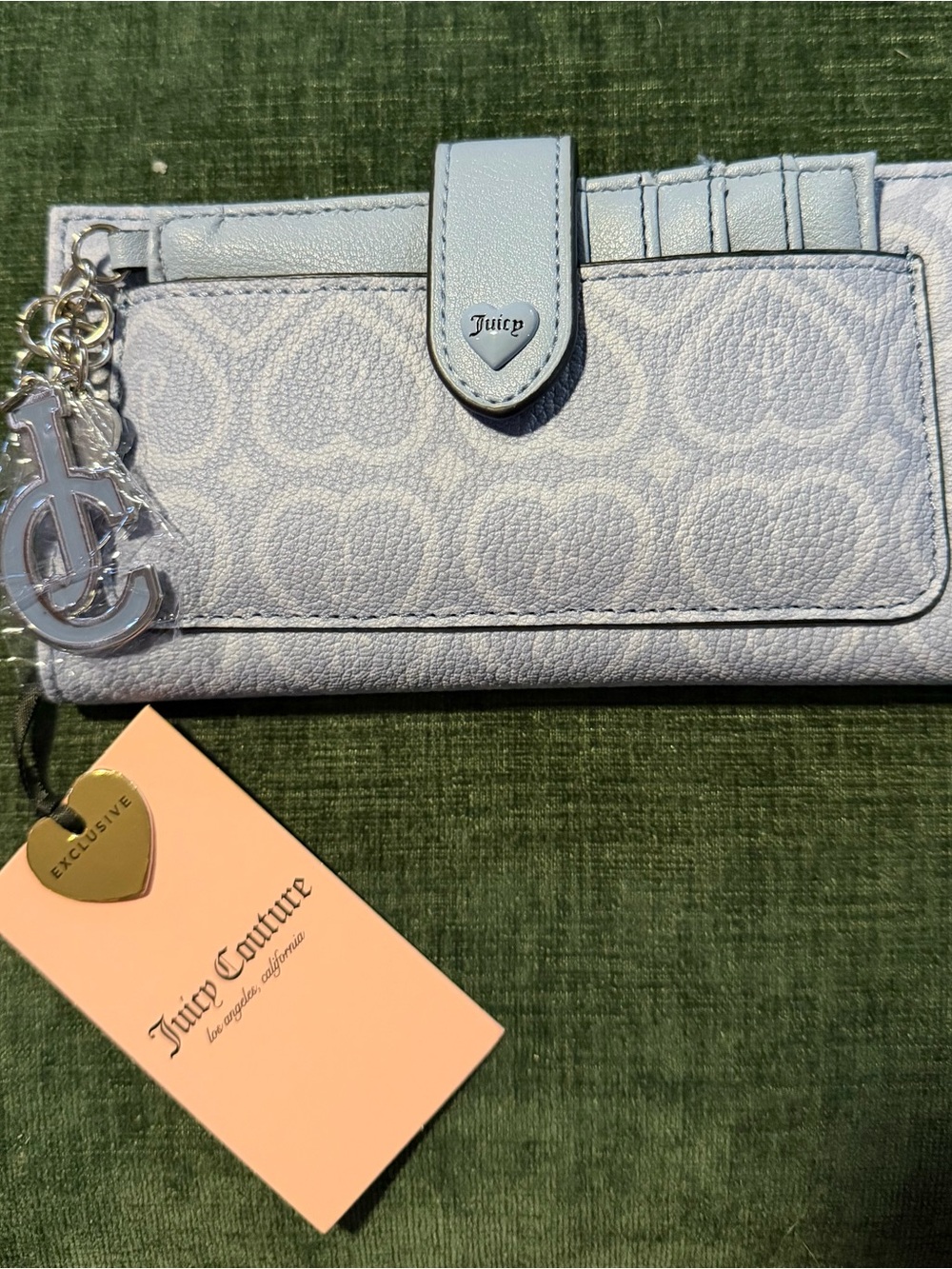 Juicy Couture Pale Blue Embossed Signature Wallet with Logo Charm